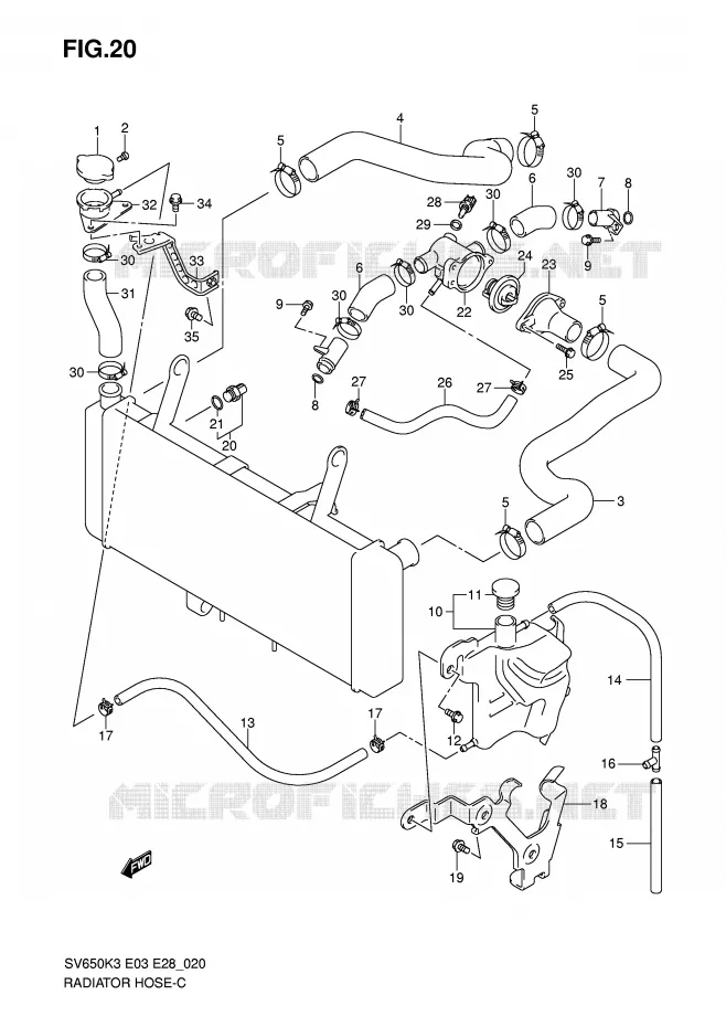 DURITE DE RADIATEUR Suzuki MOTO 650 SV 2007  SV650K7/SK7(E3/E28)