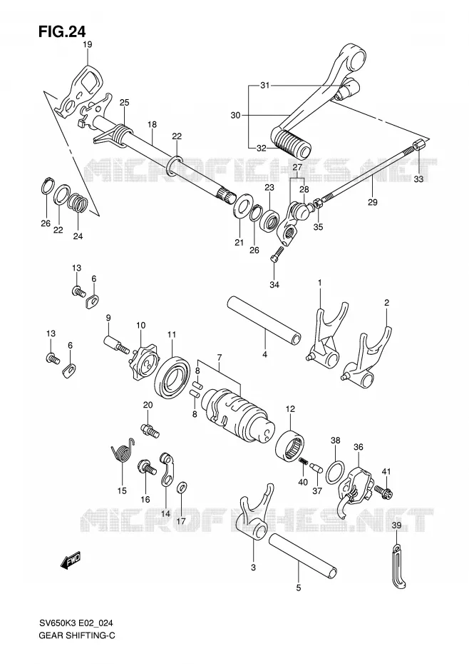 ENSEMBLE DE SELECTION DE VITESSES (MODELE K3) Suzuki MOTO 650 SV-S 2007  SV650SUK7(E2)