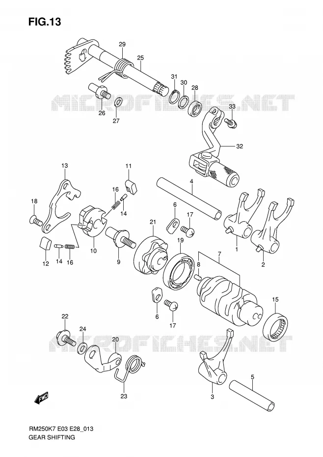 ENSEMBLE DE SELECTION DE VITESSES Suzuki MOTO 250 RM 2007  RM250K7(E3/E28)