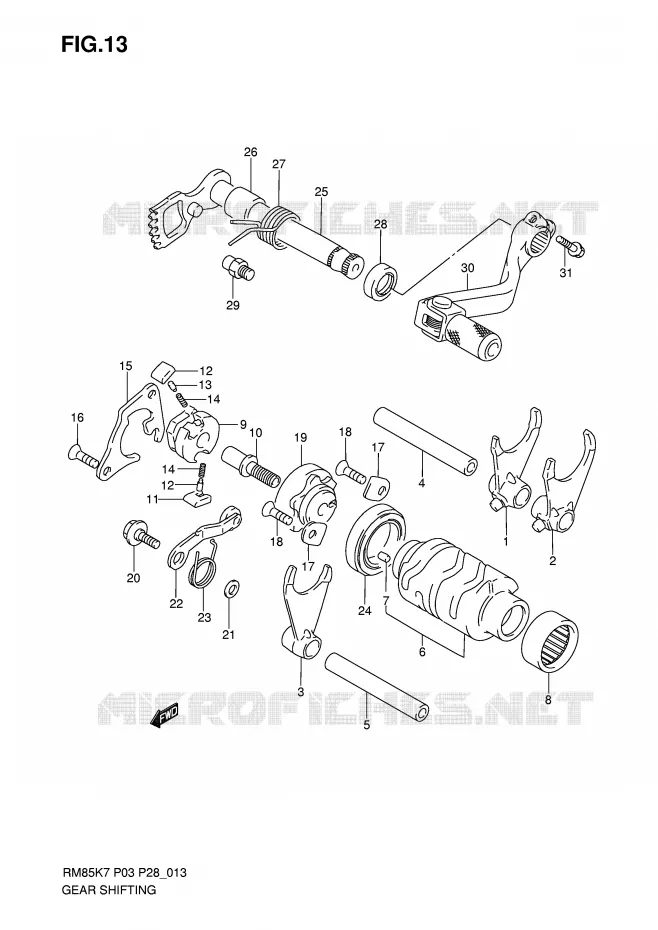 ENSEMBLE DE SELECTION DE VITESSES Suzuki MOTO 85 RM 2007  RM85K7(P3/P28)