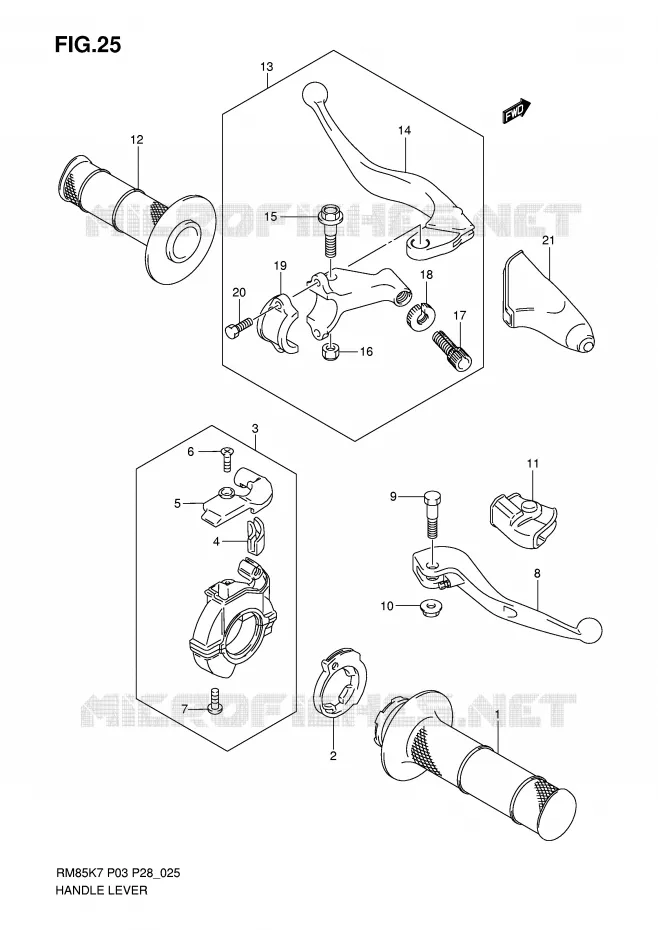 ENSEMBLE LEVIERS - POIGNEES Suzuki MOTO 85 RM 2010  RM85L0(P3/P28)
