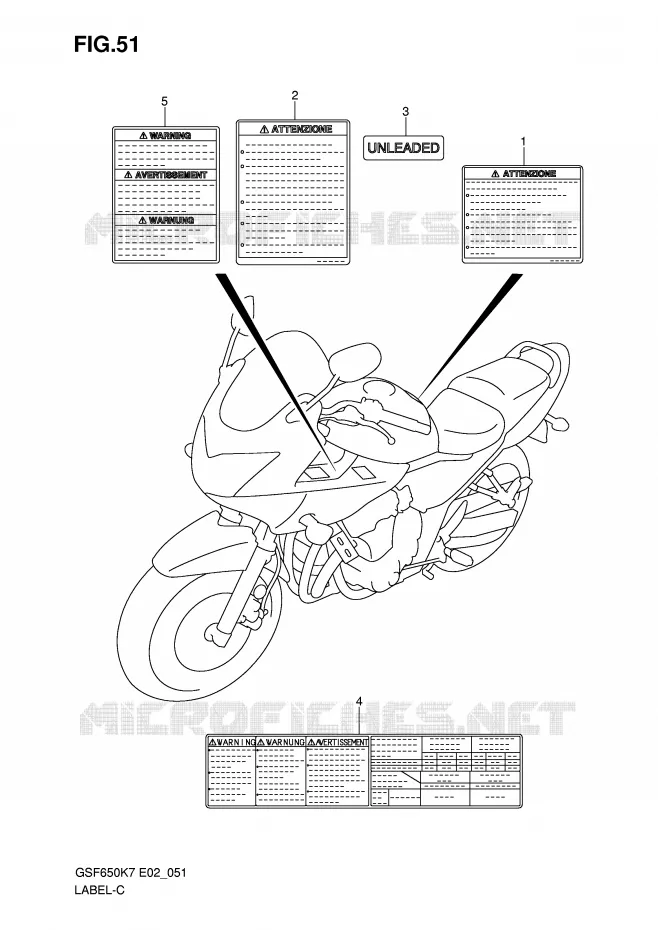 ETIQUETTE (MODEL K7) Suzuki MOTO 650 BANDIT 2008  GSF650SAK8(E2)