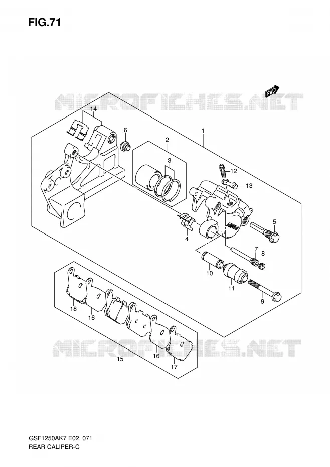 ETRIER DE FREIN ARRIERE (GSF1250AK7/SAK7/AK8/SAK8/AK9/SAK9/SAZK9/SAL0) Suzuki MOTO 1250 BANDIT 2008  GSF1250AK8(E2)