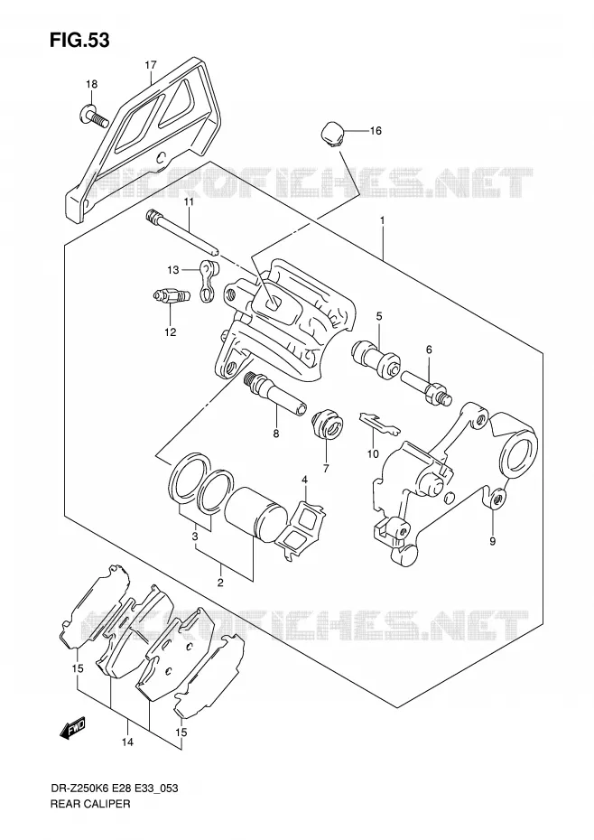 ETRIER DE FREIN ARRIERE Suzuki MOTO 250 DR-Z 2006  DR-Z250K6(E28/E33)
