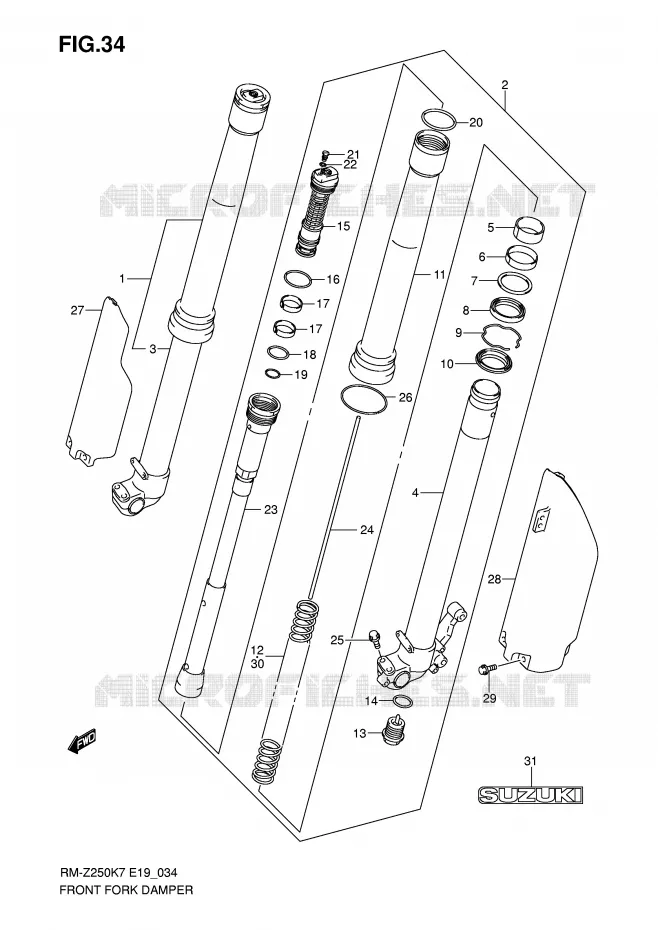 FOURCHE (MODEL K7) Suzuki MOTO 250 RM-Z 2007  RM-Z250K7(E19)