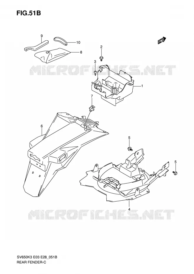 GARDE BOUE ARRIERE (WITH ABS) Suzuki MOTO 650 SV 2007  SV650K7/SK7(E3/E28)