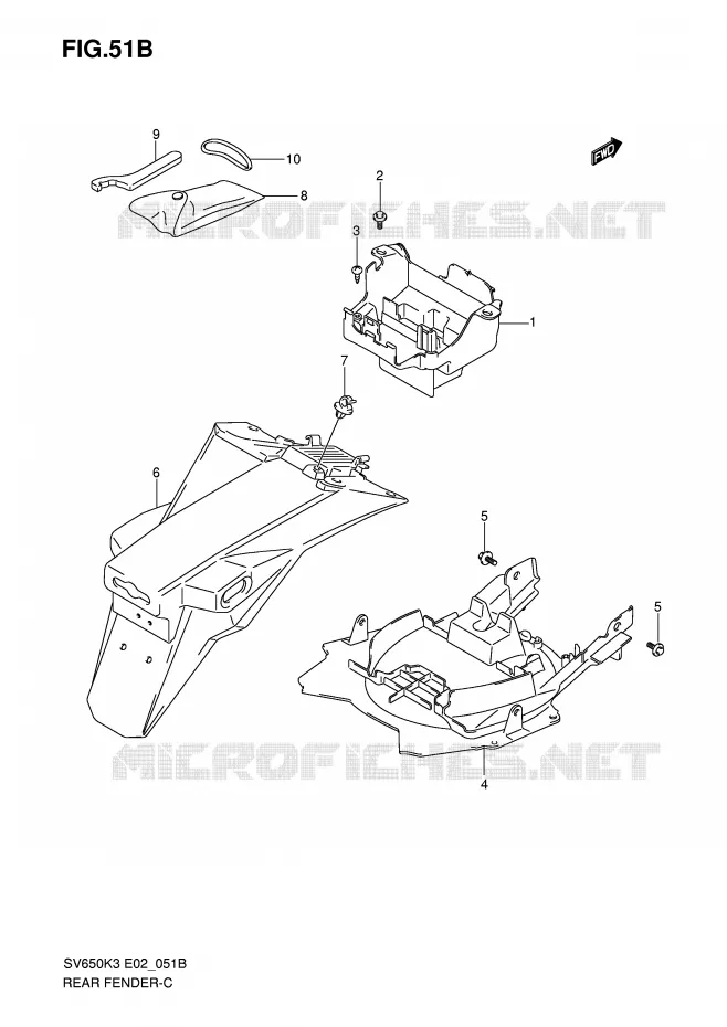 GARDE BOUE ARRIERE (WITH ABS) Suzuki MOTO 650 SV-S 2005  SV650SK5(E2)