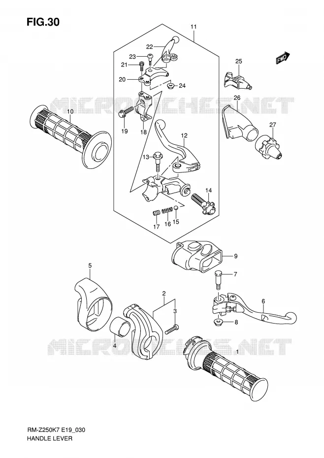 LEVIERS - POIGNEES (MODEL K7) Suzuki MOTO 250 RM-Z 2008  RM-Z250K8(E19)