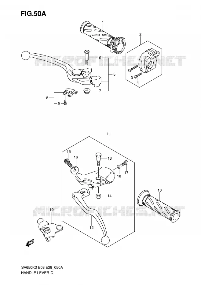 LEVIERS - POIGNEES (MODEL K7) Suzuki MOTO 650 SV 2005  SV650K5/SK5(E3/E28)
