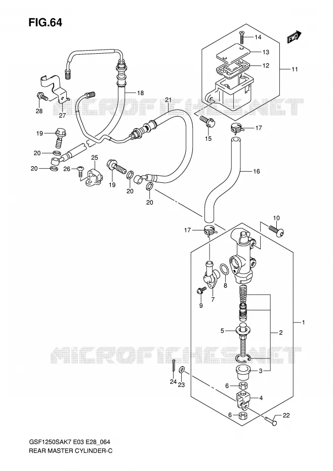 MAITRE CYLINDRE DE FREIN ARRIERE (GSF1250SAK7/SAK8/SAK9) Suzuki MOTO 1250 BANDIT-S 2007  GSF1250SAK7(E3/E28)