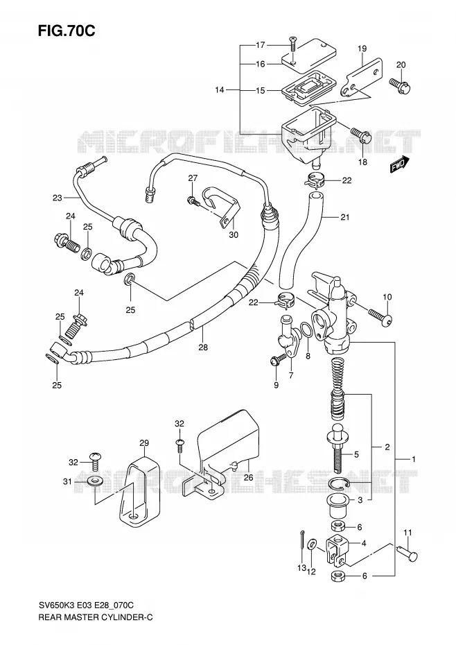 MAITRE CYLINDRE DE FREIN ARRIERE (SV650AK7/SAK7) Suzuki MOTO 650 SV 2005  SV650K5/SK5(E3/E28)