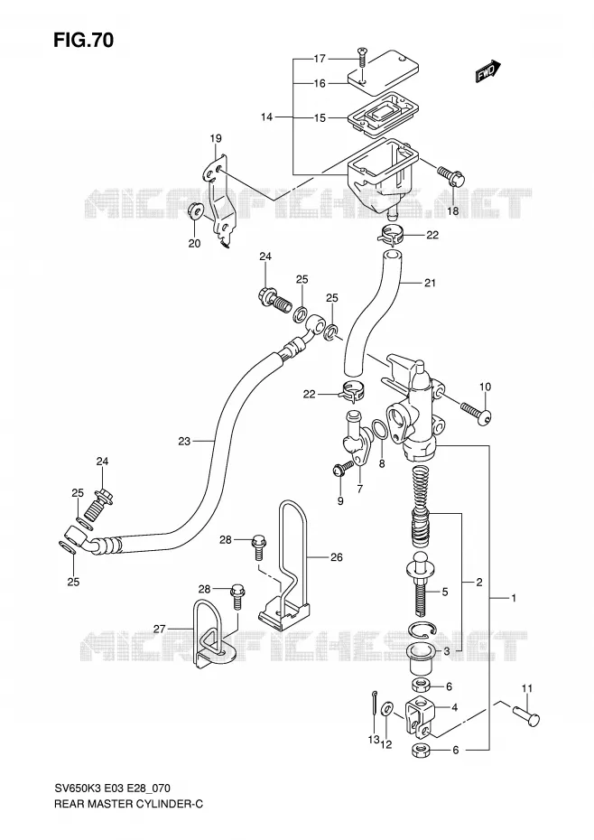 MAITRE CYLINDRE DE FREIN ARRIERE (SV650K3) Suzuki MOTO 650 SV 2003  SV650K3/SK3(E3/E28)
