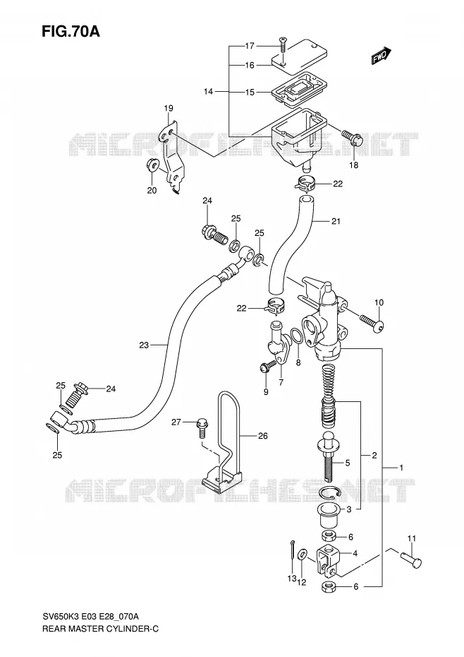 MAITRE CYLINDRE DE FREIN ARRIERE (SV650SK3) Suzuki MOTO 650 SV-S 2004  SV650K4/SK4(E3/E28)
