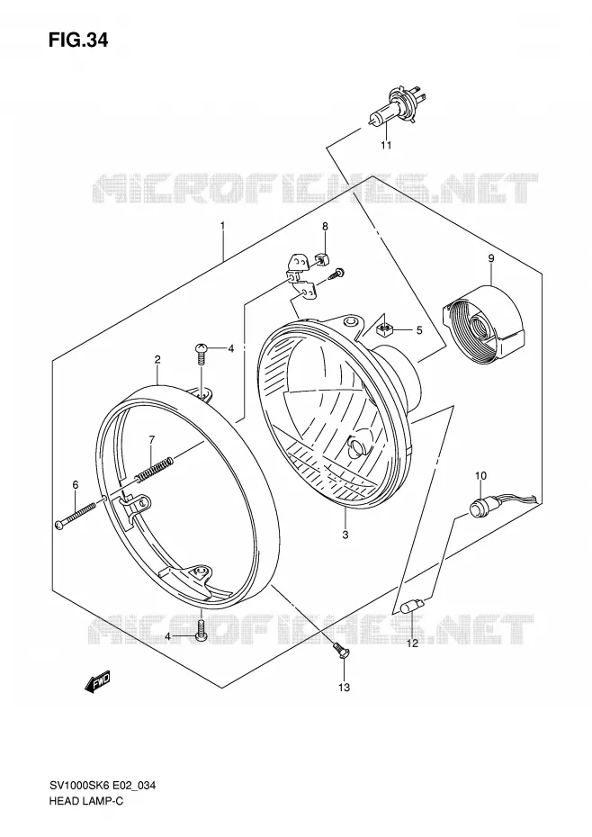 PHARE (SV1000 E2/E19 SV1000U1/U2 E19) Suzuki MOTO 1000 SV 2006  SV1000S2K6(E2)