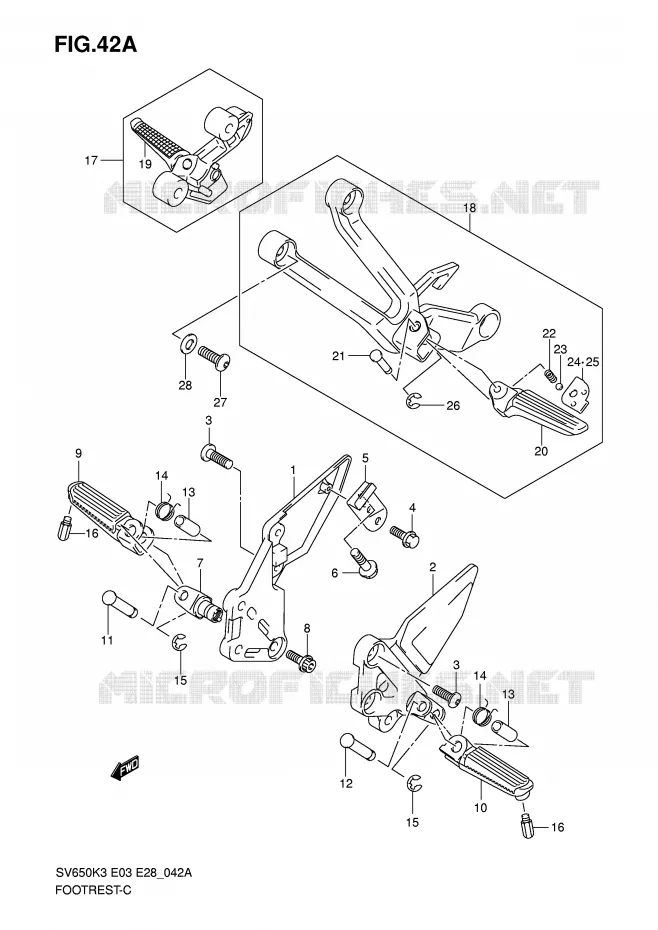 REPOSE PIEDS (MODEL K4/K5/K6/K7) Suzuki MOTO 650 SV 2007  SV650AK7/SAK7(E3/E28)