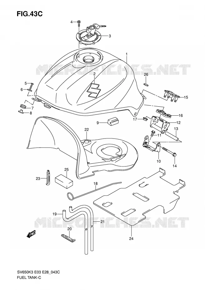 RESERVOIR D'ESSENCE (MODEL K7) Suzuki MOTO 650 SV 2003  SV650K3/SK3(E3/E28)