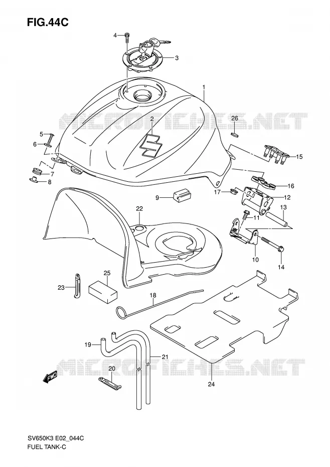 RESERVOIR D'ESSENCE (MODEL K7) Suzuki MOTO 650 SV 2005  SV650K5(E2)