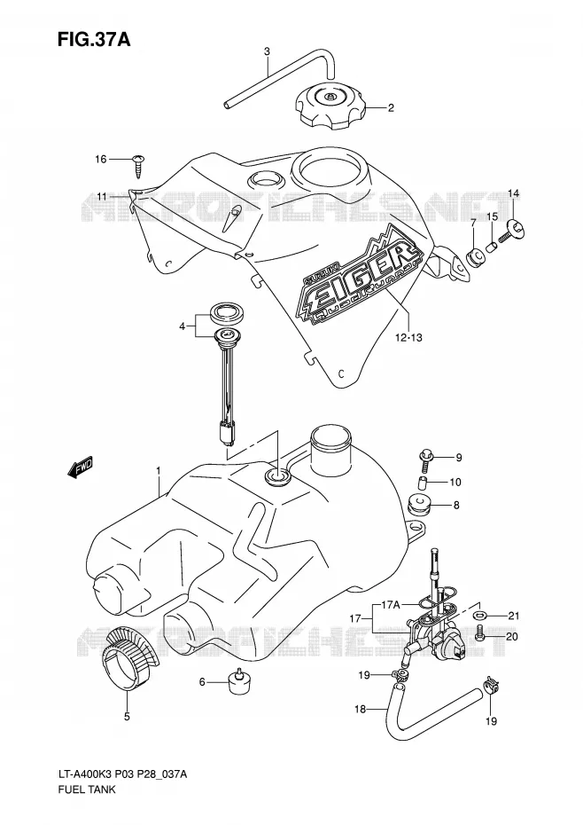 RESERVOIR D'ESSENCE (MODELE K4/K5/K6) Suzuki QUAD 400 EIGER 2007  LT-A400K7(P3/P28)