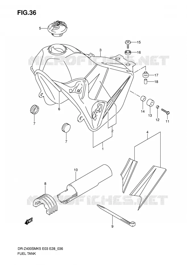 RESERVOIR D'ESSENCE (MODELE K5/K6) Suzuki MOTO 400 DR-Z 2008  DR-Z400SMK8(E3/E28)