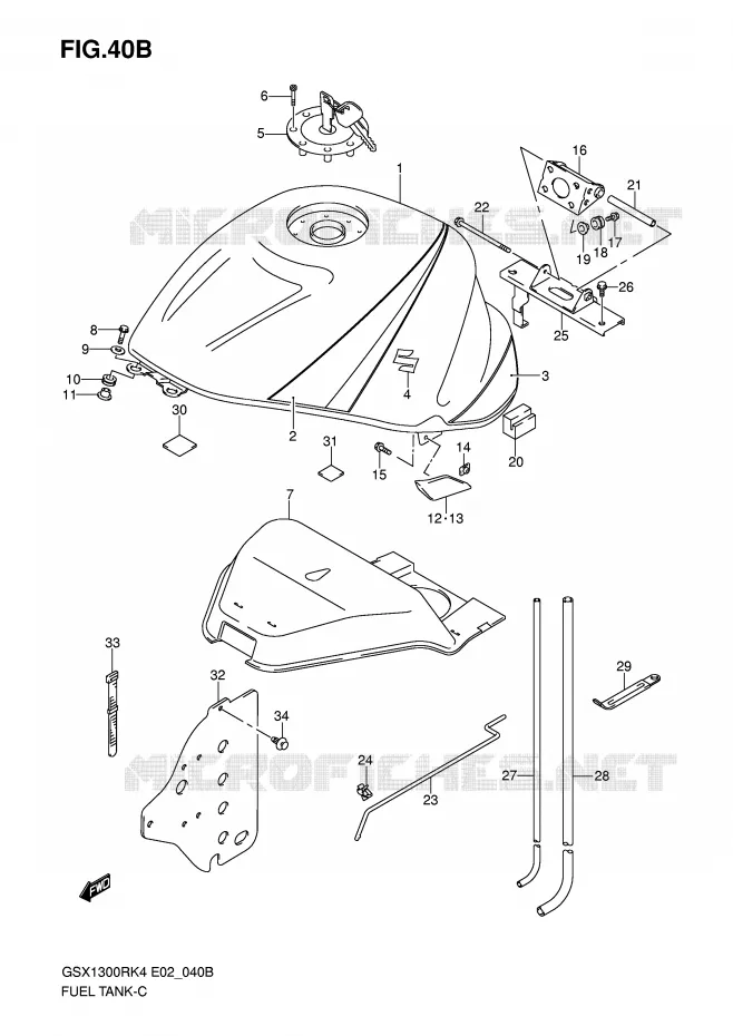 RESERVOIR D'ESSENCE (MODELE K6) Suzuki MOTO 1300 HAYABUSA 2007  GSX1300RU2ZK7(E2)