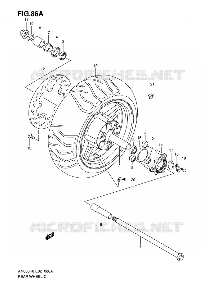 ROUE ARRIERE (AN650K7/K8/K9/L0) Suzuki SCOOTER 650 BURGMAN 2006  AN650K6(E2)