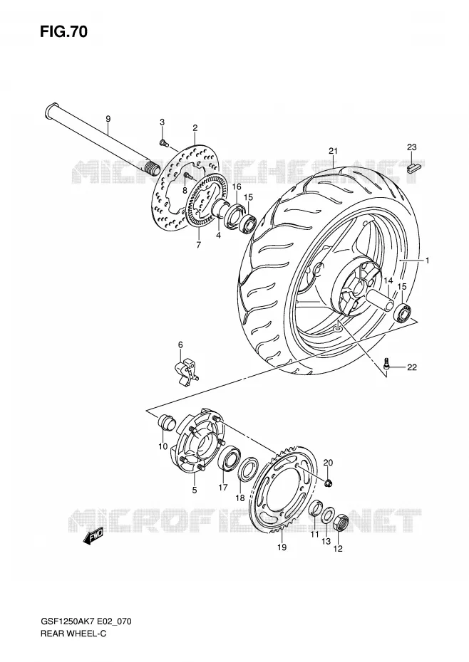 ROUE ARRIERE (GSF1250AK7/SAK7/AK8/SAK8/AK9/SAK9/SAZK9/SAL0) Suzuki MOTO 1250 BANDIT-S 2007  GSF1250SAK7(E2)