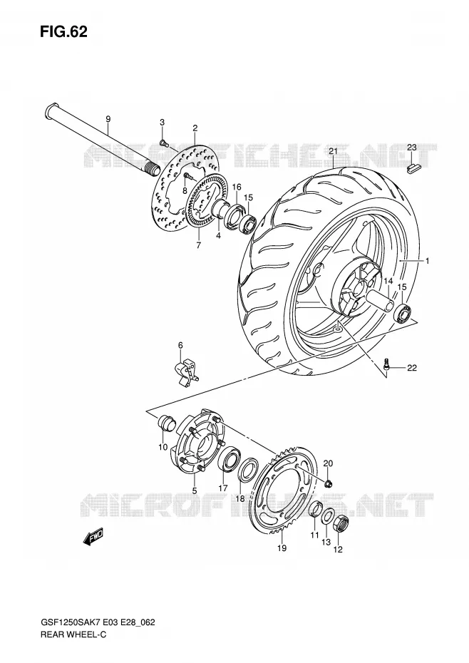 ROUE ARRIERE (GSF1250SAK7/SAK8/SAK9) Suzuki MOTO 1250 BANDIT-S 2007  GSF1250SAK7(E3/E28)