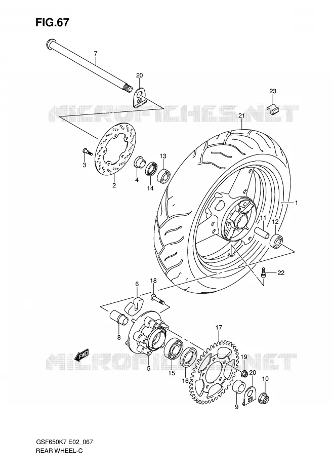 ROUE ARRIERE (GSF650K7/UK7/SK7/SUK7/K8/UK8/SK8/SUK8) Suzuki MOTO 650 BANDIT 2008  GSF650SUK8(E2)