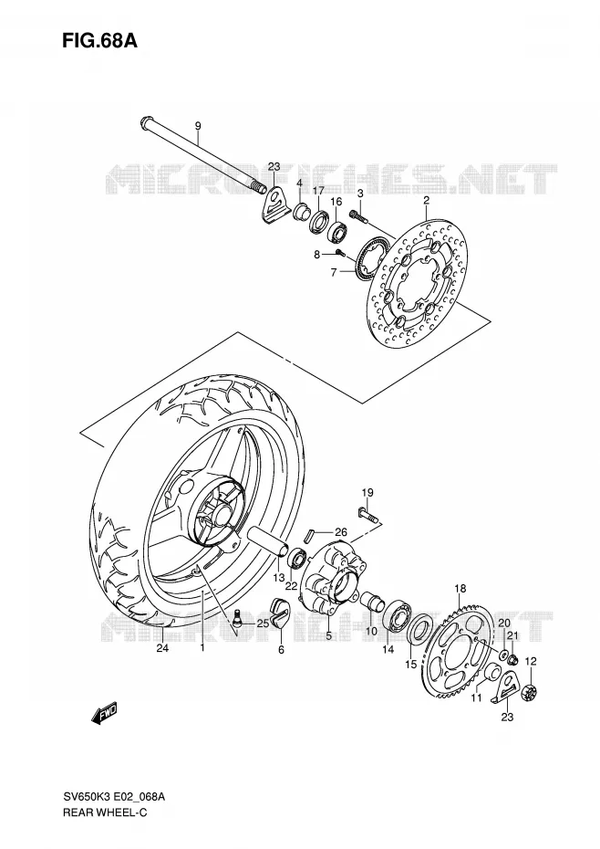ROUE ARRIERE (SV650AK7/UAK7/SAK7/SUAK7) Suzuki MOTO 650 SV-S 2007  SV650SAK7(E2)