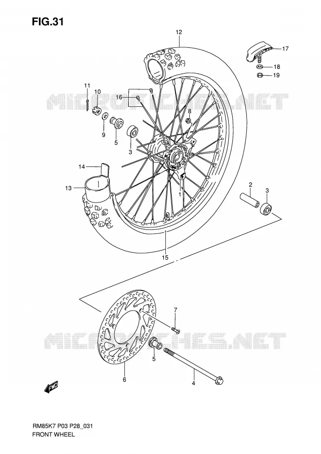 ROUE AVANT (RM85K7/K8/K9/L0) Suzuki MOTO 85 RM 2008  RM85LK8(P3/P28)