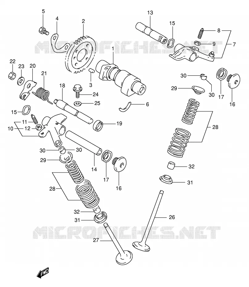 ARBRE A CAMES - SOUPAPES (MODELE L/M/N/P) Suzuki MOTO 350 DR 1993  DR350P(E1)