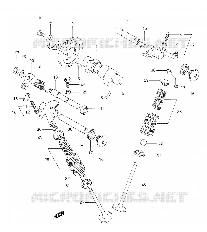 ARBRE A CAMES - SOUPAPES (MODELE L/M/N/P) Suzuki MOTO 350 DR 1993  DR350P(E28)