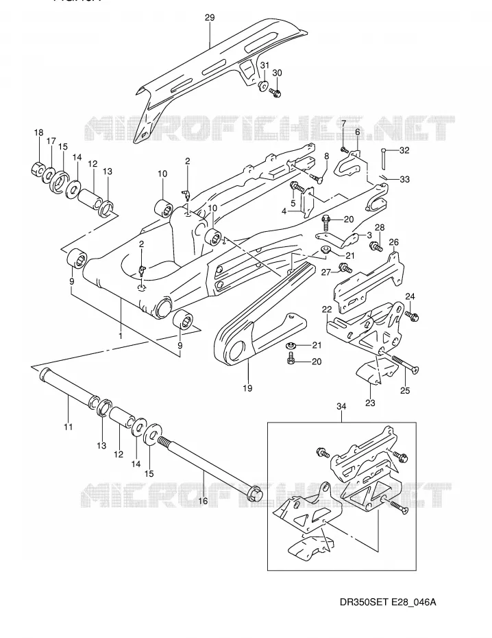 BRAS OSCILLANT ARRIERE (MODELE R/S/T) Suzuki MOTO 350 DR 1992  DR350SN(E28)