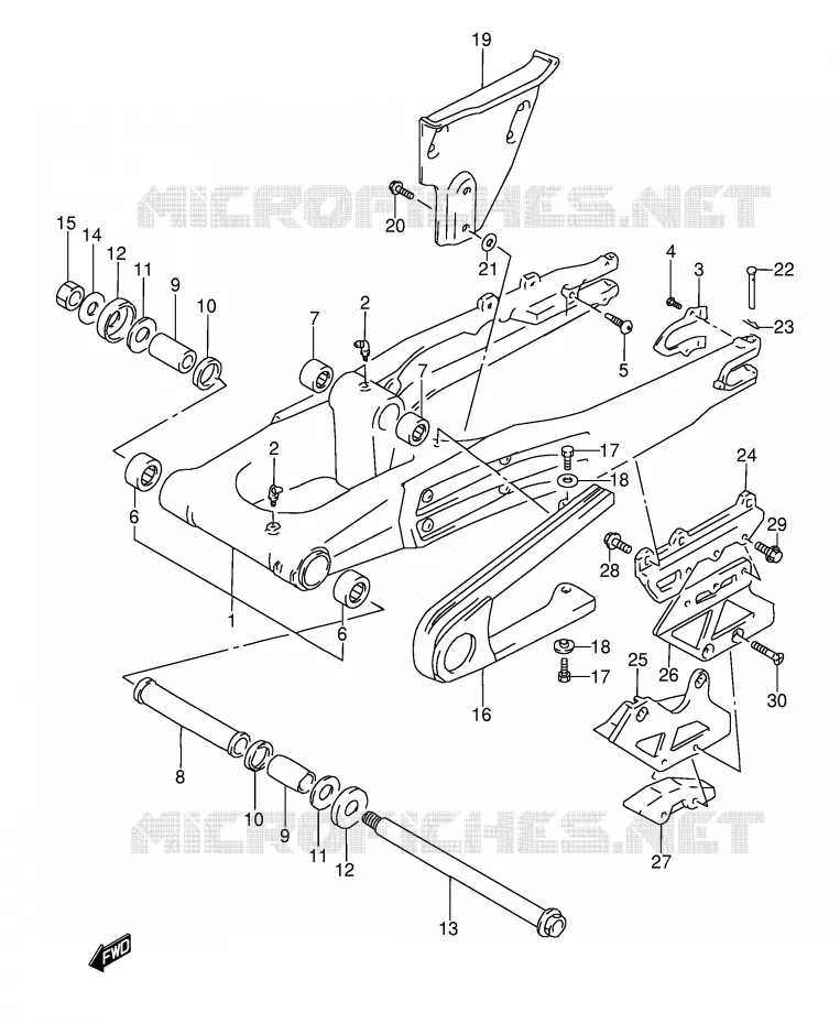 BRAS OSCILLANT ARRIERE (MODELE R/S/T) Suzuki MOTO 350 DR 1996  DR350T(E3)