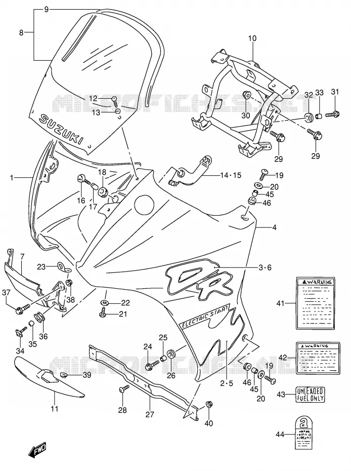 CARENAGES - ETIQUETTES (MODELE M) Suzuki MOTO 650 DR 1995  DR650RSEUS(E4)