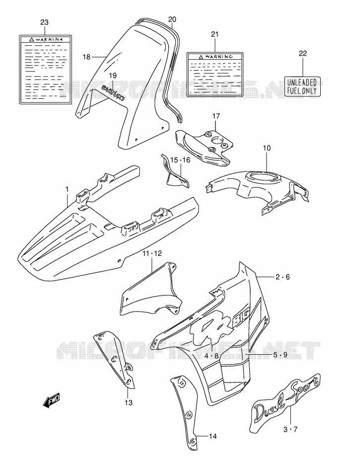 CARENAGES - ETIQUETTES (MODELE M) Suzuki MOTO 800 DR 1993  DR800SP(E4)