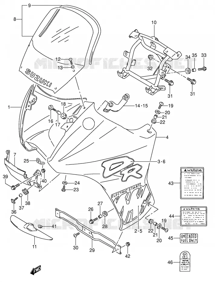 CARENAGES - ETIQUETTES (MODELE N) Suzuki MOTO 650 DR 1991  DR650RSEUM(E4)