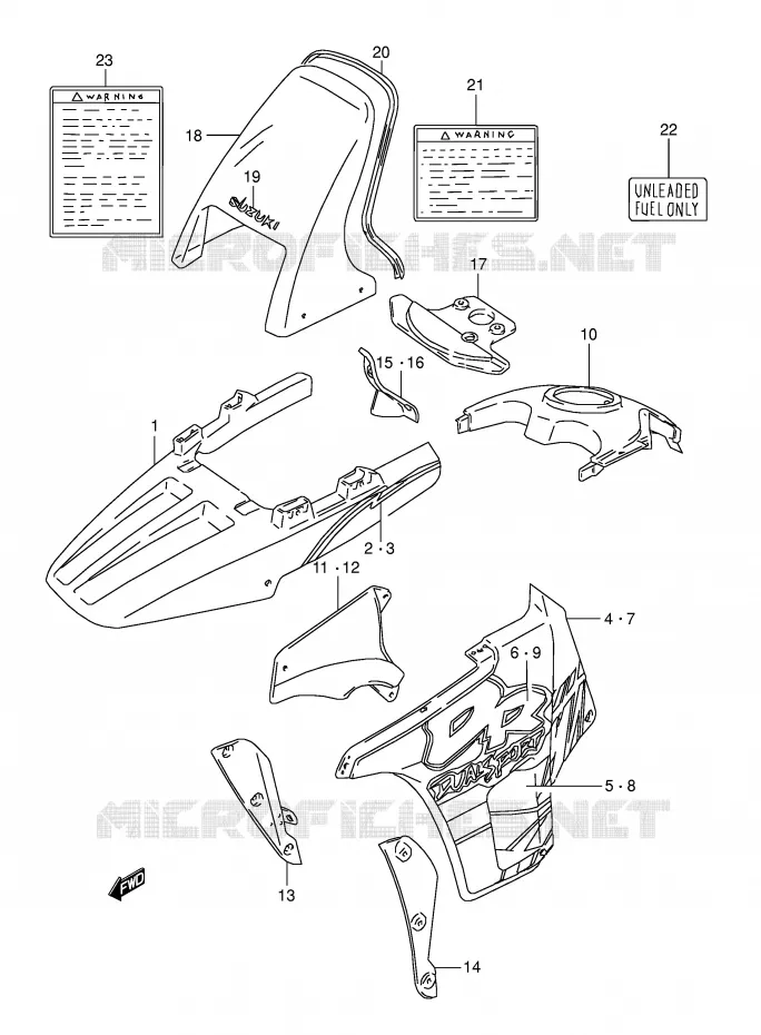 CARENAGES - ETIQUETTES (MODELE N) Suzuki MOTO 800 DR 1996  DR800SUT