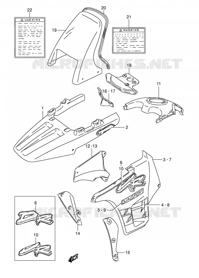 CARENAGES - ETIQUETTES (MODELE P) Suzuki MOTO 800 DR 1993  DR800SP(E4)
