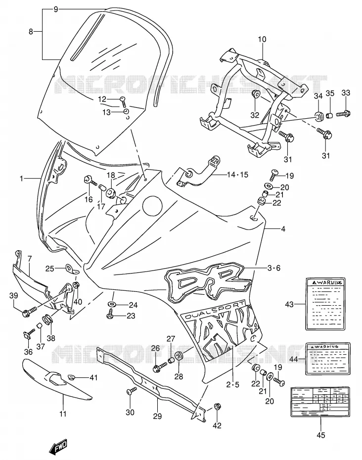 CARENAGES - ETIQUETTES (MODELE S) Suzuki MOTO 650 DR 1994  DR650RSEUR(E4)