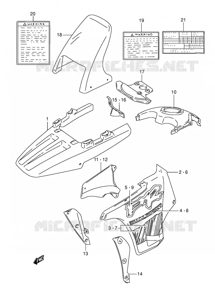 CARENAGES - ETIQUETTES (MODELE S) Suzuki MOTO 800 DR 1995  DR800SS(E4)