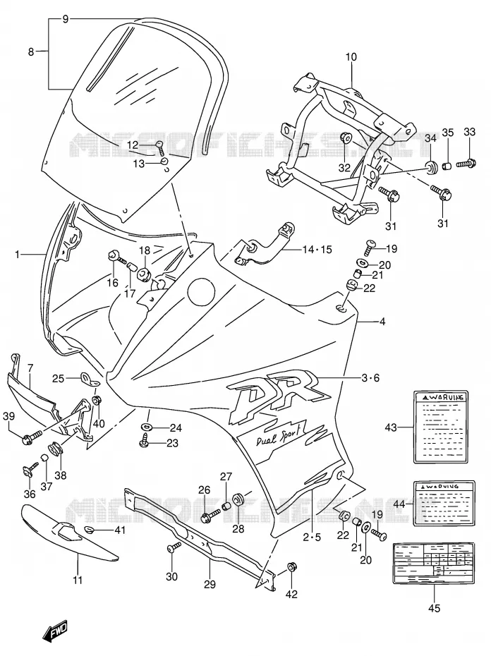 CARENAGES - ETIQUETTES (MODELE T) Suzuki MOTO 650 DR 1991  DR650RSEM(E4)