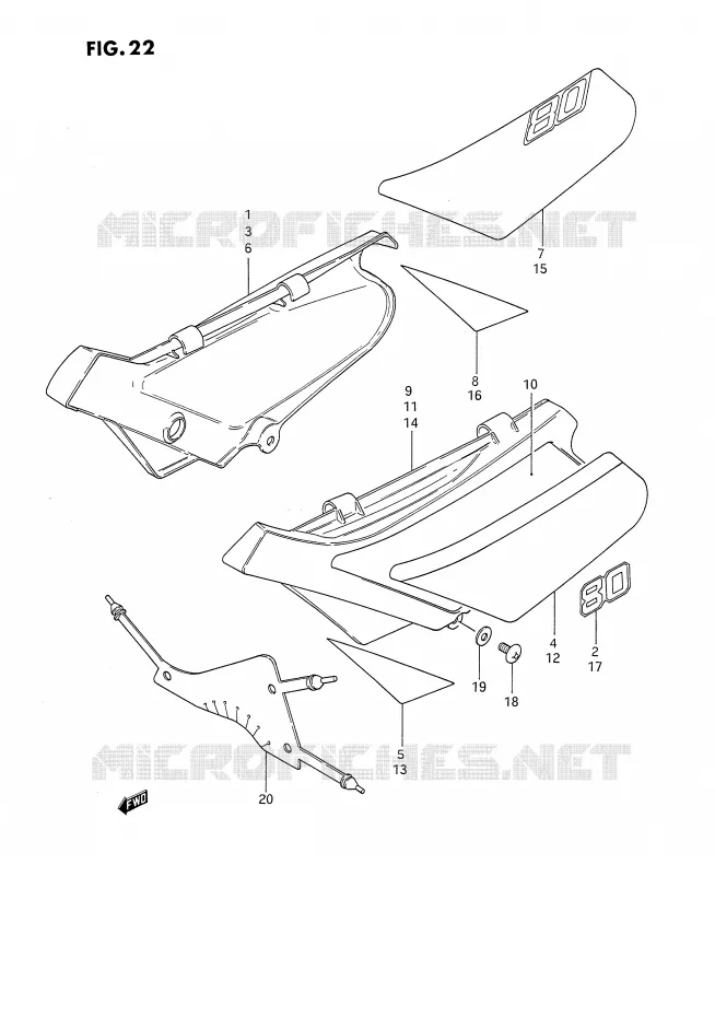 CARENAGES ARRIERE  (MODELE H/J/K/L/M) Suzuki MOTO 80 DS 1990  DS80L(E24)