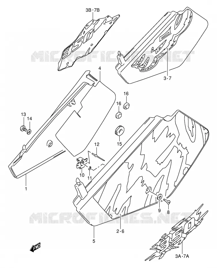 CARENAGES ARRIERE  (MODELE N/P/R/S) Suzuki MOTO 350 DR 1996  DR350T(E1)