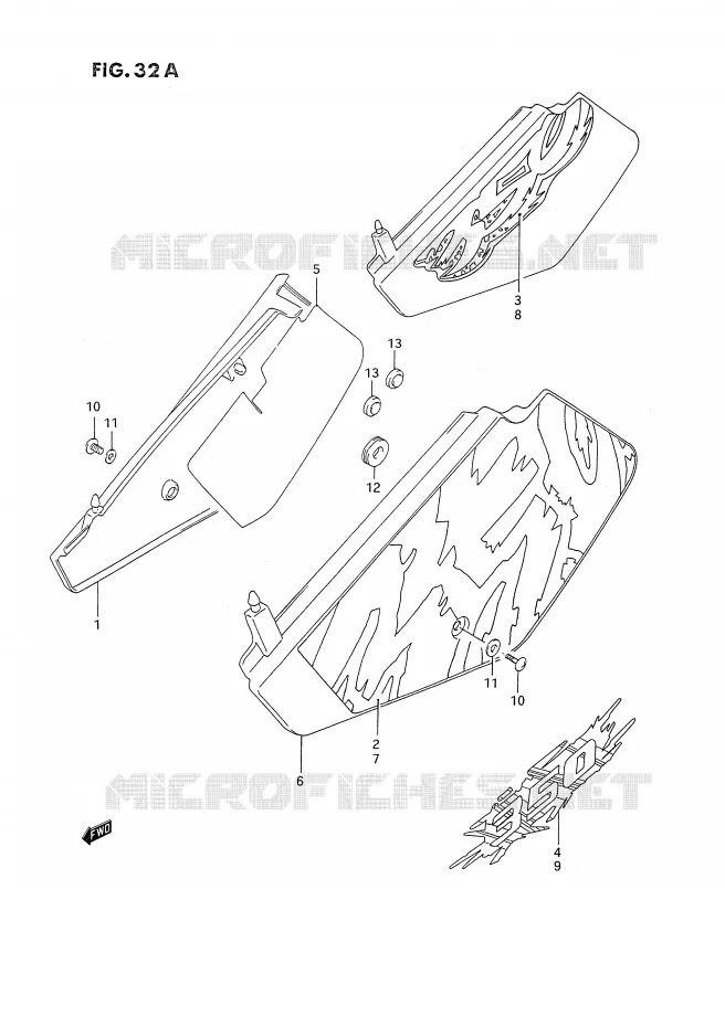 CARENAGES ARRIERE  (MODELE N/P/R) Suzuki MOTO 350 DR 1992  DR350SN/SHN(E2)