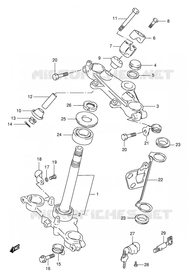 COLONNE DE DIRECTION (MODELE R/S/T) Suzuki MOTO 125 DR 1997  DR125SEV(E4)