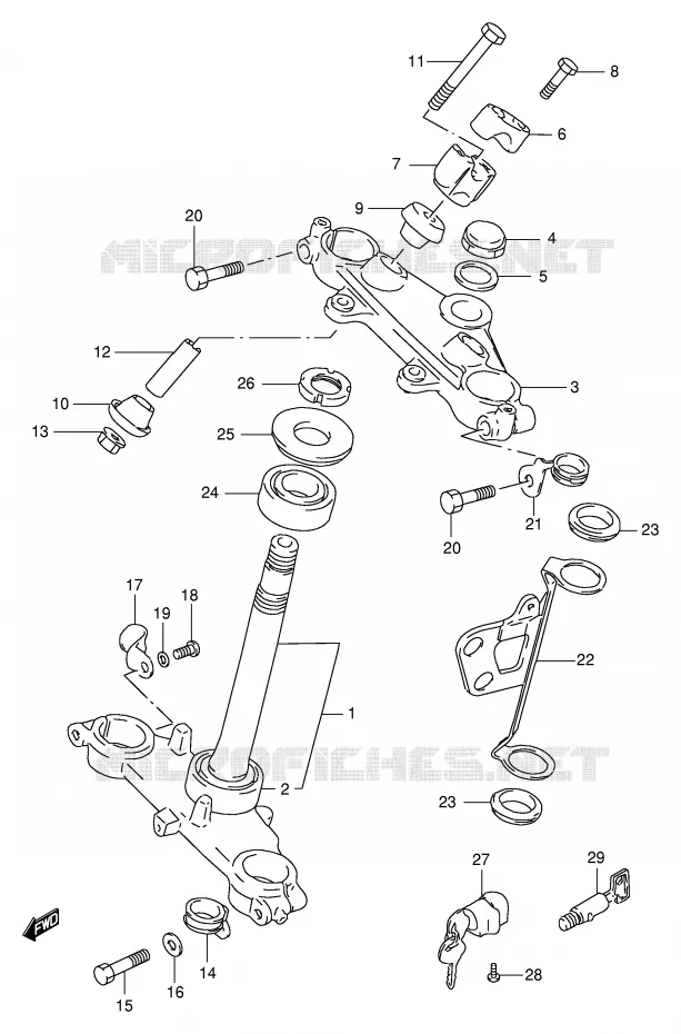 COLONNE DE DIRECTION (MODELE V/W/X/Y) Suzuki MOTO 125 DR 2000  DR125SEY(E4)