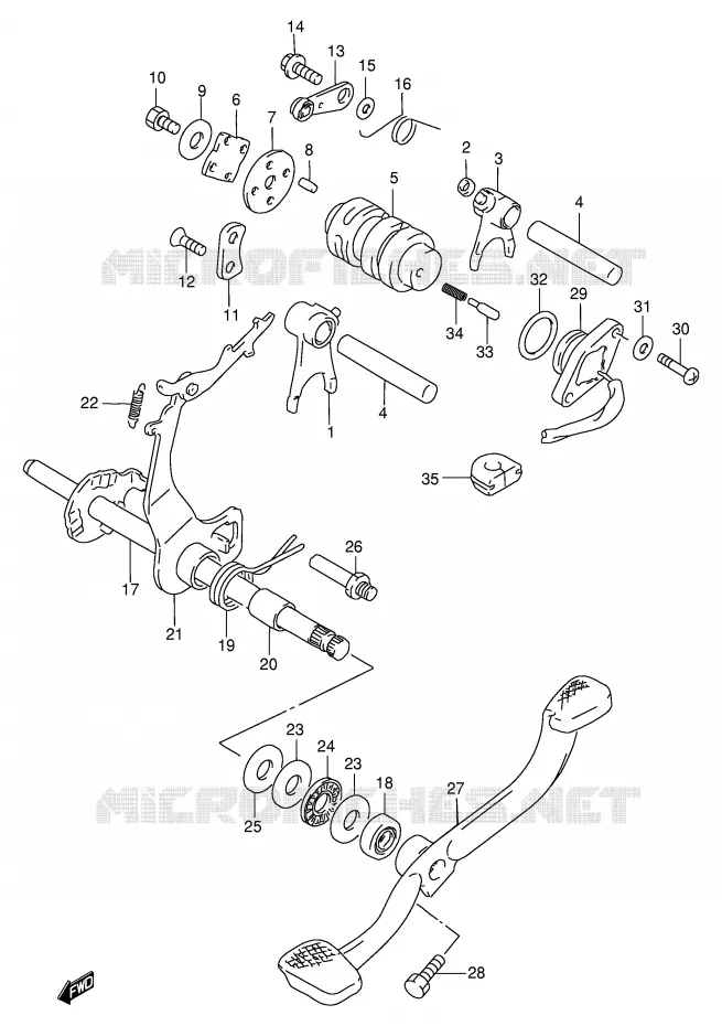 ENSEMBLE DE SELECTION DE VITESSES (MODELE S/V/X/Y) Suzuki SCOOTER 100 FB 2000  FB100Y(E71)