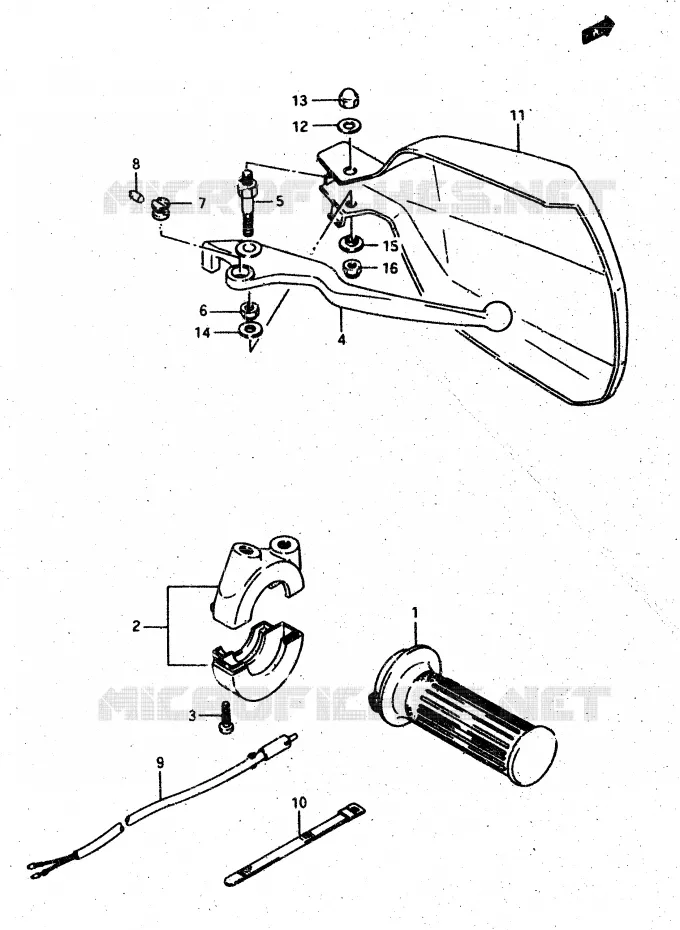ENSEMBLE LEVIER - COMMODO DROIT (DR500RH) Suzuki MOTO 500 DR 1987  DR500RH(G/H/J)