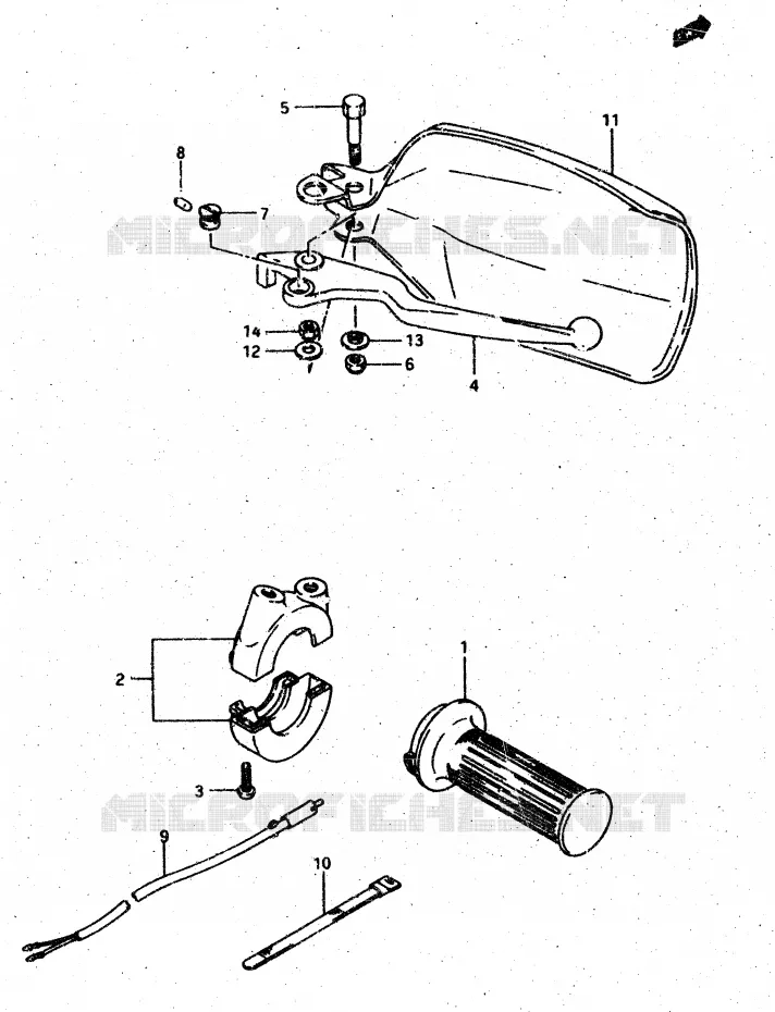 ENSEMBLE LEVIER - COMMODO DROIT (MODELE G/DR500SH) Suzuki MOTO 500 DR 1987  DR500SH(G/H/J)